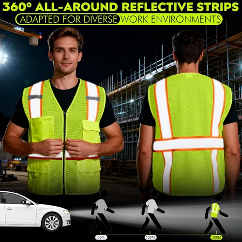 Miniatura 3 de Chalecos de seguridad con logotipo personalizado (S, M, L, XL, 2XL, 3XL, 4XL) Chalecos de seguridad reflectantes de alta visibilidad Clase 2