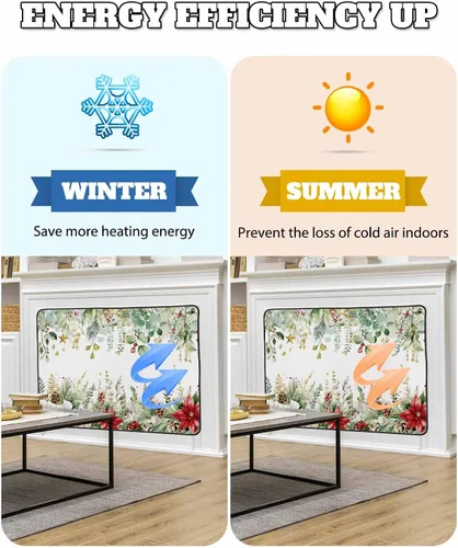Miniatura 68 de Cubierta magnética azul para chimenea, detiene la pérdida de calor, pantalla de chimenea para interiores, bolas de gnomos de Navidad, árbol de copo