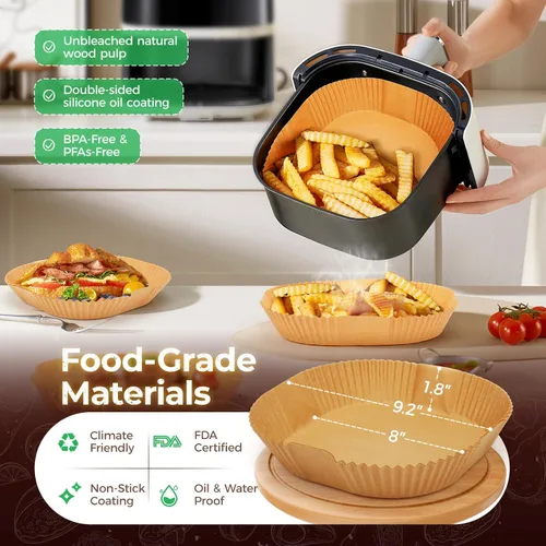 Miniatura 2 de Forros desechables para freidora de aire, 150 unidades cuadradas de 8 pulgadas [material de grado alimenticio] forros de papel pergamino sin