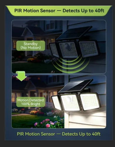Miniatura 3 de Daphino - Luces solares para exteriores de 2500 lm con sensor de movimiento, luces de calle de 3 cabezales con ángulo amplio de 270°, iluminación