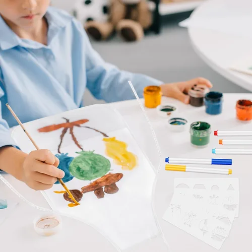 Miniatura 7 de Morcheiong Juego de delantales para niños de 36/72 piezas, delantales de pintura para niños con bolígrafo de colores y plantilla de manualidades