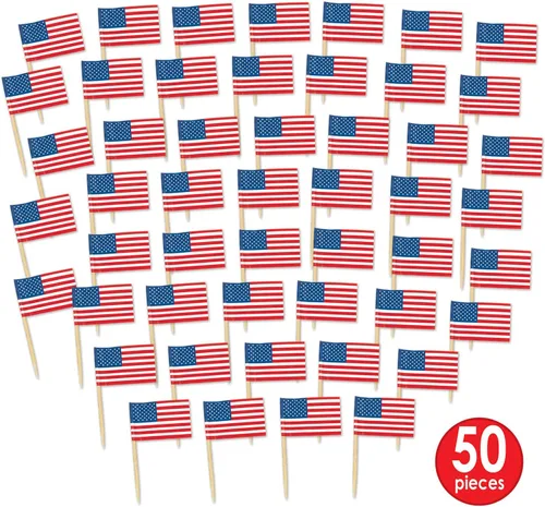 Miniatura 2 de Paquete de pinches con bandera estadouniense para fiestas (1 paquete de 50 unidades), Paquete de 1, Rojo/Blanco/Azul