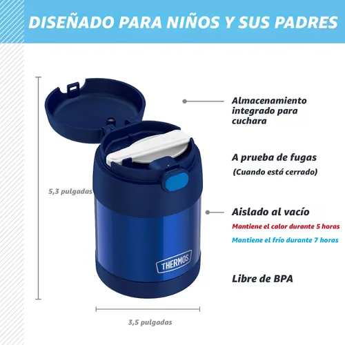 Miniatura 2 de Thermos Funtainer - Tarro de comida para niños con aislamiento al vacío de acero inoxidable de 10 onzas con cuchara plegable, azul marino