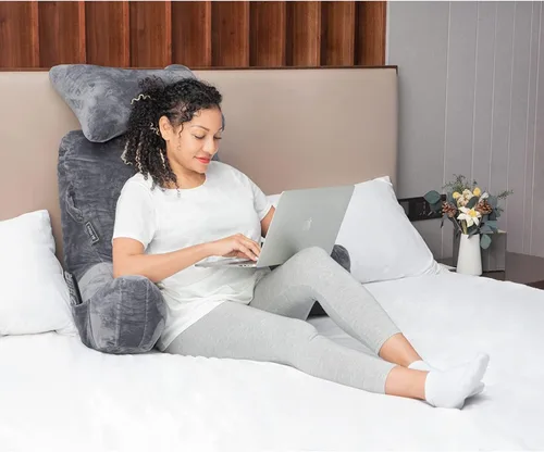 Miniatura 2 de SLIGUY Almohada de lectura, almohada de descanso para cama con rollo de cuello desmontable y brazo de apoyo para sentarse en la cama, sofá o suelo