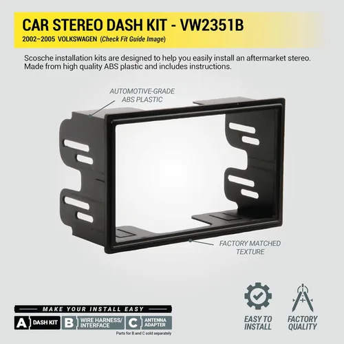 Miniatura 4 de Scosche VW2351B - Kit de instalación de radio doble DIN para salpicadero compatible con vehículos Volkswagen seleccionados 2002-05 - Kit