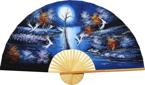 Miniatura 12 de Abanico de pared plegable gigante chino pintado a mano, arte decorativo decorativo de pared, pintura acrílica original hecha a mano sobre un marco