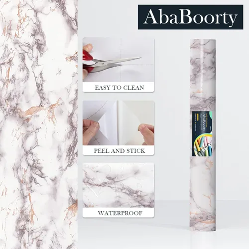 Miniatura 6 de AbaBoorty Papel de contacto de mármol blanco marrón de 85 x 15.8 pulgadas, papel tapiz de mármol brillante para encimeras de cocina, baño, encimera