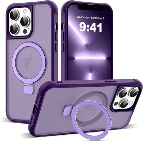 Miniatura 107 de SKYLMW – Funda compatible con iPhone 12 Pro Max y iPhone 13 Pro Max con soporte magnético invisible tipo anillo, fundas translúcidas para teléfonos