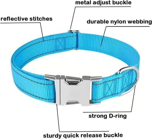 Miniatura 3 de Love Dream Collar reflectante para perro con hebilla de metal, collar de nailon ajustable de seguridad con hebilla de liberación rápida resistente