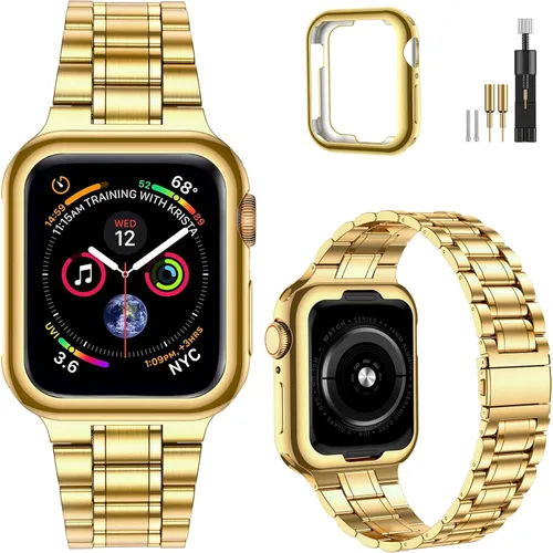 MioHHR - Correa de acero inoxidable sólida compatible con Apple Watch de 1.5 pulgadas (Series 3/2/1) 1.6 pulgadas (Series SE/6/5/4) 1.61 pulgadas