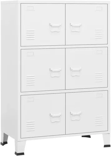 Miniatura 3 de Cabient de almacenamiento de metal de estilo industrial con 2 estantes, archivador de acero blanco con 6 puertas para oficina en casa, garaje