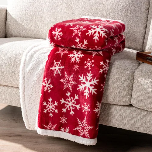 Miniatura 9 de PAVILIA - Manta de sherpa navideña con copos de nieve rojos, de felpa reversible ultrasuave, sherpa, 50 x 60 pulgadas, manta de invierno para sofá