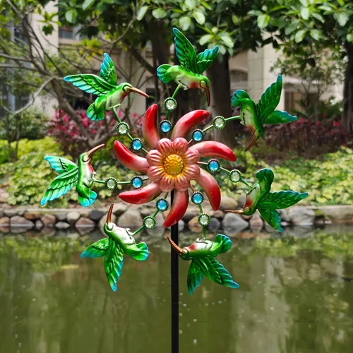 Miniatura 4 de COOZZYHOUR Molino de viento de colibrí de 39 pulgadas para estaca de patio y jardín, molino de viento de metal para exteriores, esculturas de viento