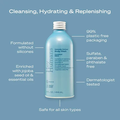 Miniatura 4 de Hey Humans Gel de baño hidratante de menta de coco con ingredientes naturales y aceite de jojoba, limpio, vegano, sin sulfatos para baño y baño