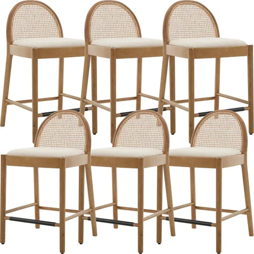 Miniatura 32 de Ya-Home Juego de 2 taburetes de bar de mediados de siglo, taburetes de bar de 26 pulgadas con respaldo de ratán Sherpa de altura de mostrador
