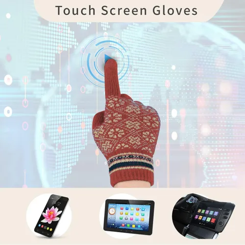 Miniatura 3 de ecodudo Juego de guantes con estampado de copo de nieve y bufanda para pantalla táctil con pompón para mujer