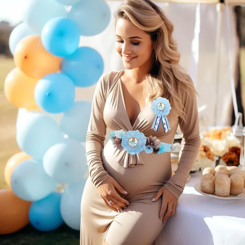Miniatura 5 de Vansolinne Oso de peluche azul para maternidad, banda para mamá para ser y papá para ser ramillete, juego de alfileres para oso baby shower