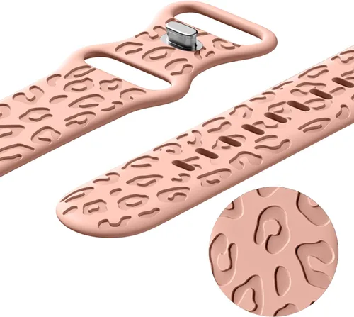 Miniatura 5 de CreateGreat Bandas Grabadas Compatibles con Apple Watch de 40mm 41mm 38mm 42mm 44mm 45mm 46mm 49mm, Correa de Silicona Suave con Patrón de Leopardo