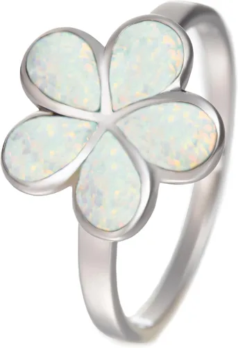 Aloha Jewelry Company Anillo de promesa de plata de ley 925 con ópalo hawaiano y flor de plumeria, ópalo blanco y azul, sin níquel, hipoalergénico