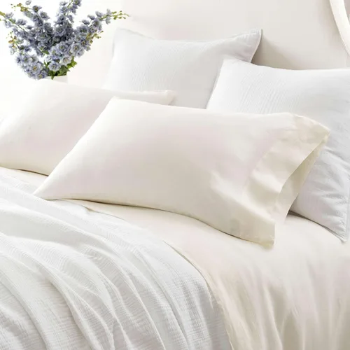 Pine Cone Hill Lush Linen - Juego de sábanas color marfil, tamaño individual, patrón sólido marfil Crema