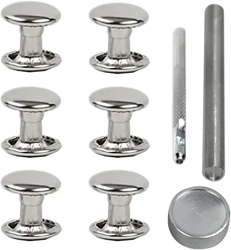 Miniatura 11 de 300 juegos de remaches de cuero, remaches de doble tapa, tubulares, metálicos, para reparaciones y decoración, accesorios para manualidades de Negro