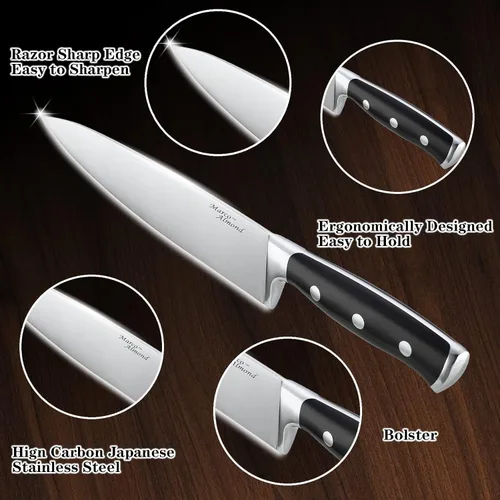 Miniatura 3 de Marco Almond - Juego de cuchillos de cocina con bloque KYA31, juego de 14 piezas de cuchillos de acero inoxidable japonés para cocina con afilador