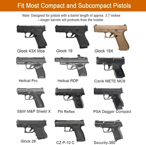 Miniatura 2 de Funda universal OWB para pistolas compactas y subcompactas, compatible con Glock 19/26/43/43X/43X MOS, FN Reflex, Hellcat pro, Taurus G2C, PSA