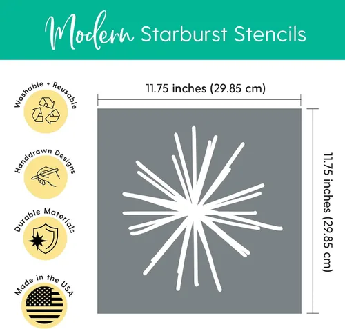 Miniatura 3 de Plantillas Starburst (3 diseños), plantillas grandes de copos de nieve nórdicos para pintar pisos, paredes, azulejos, muebles, tela, madera, cada