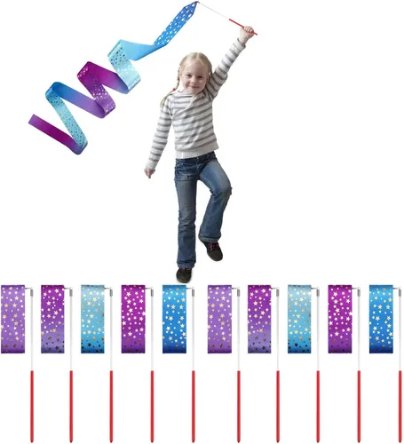 AITIME Paquete de 20 varitas de cinta para niños, cintas rítmicas de baile de gimnasia de 78.7 pulgadas con serpentinas de estrellas, recuerdos de