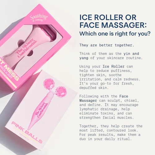 Miniatura 5 de The Skinny Confidential Rodillo facial – Masajeador de ojos y facial de bolas rosadas – Herramientas de masaje facial para el cuidado de la piel