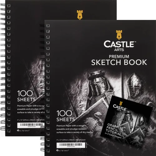 Castle Art Supplies Libros de bocetos prémium de 9 x 12 pulgadas, paquete de bloc de bocetos doble, 200 hojas de papel de calidad de 3.17 oz/m²,