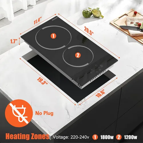 Miniatura 6 de Estufa eléctrica de 2 quemadores – Placa de cocina de cerámica integrada de 12 pulgadas, 3000 W, estufa eléctrica de dos quemadores con protección