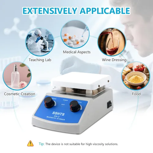 Miniatura 6 de Agitador Magnético Placa Caliente con Barra de Agitación 100 a 2000rpm Agitador Magnético de Placa Caliente 180W Potencia de Calentamiento Máx 520℉