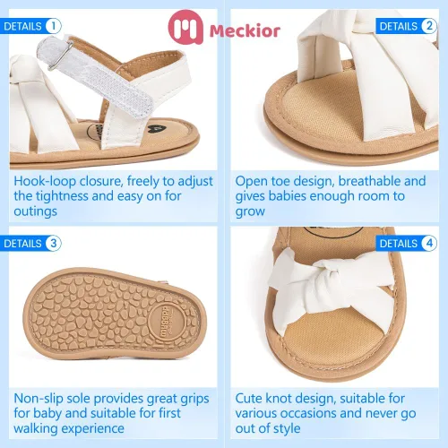 Miniatura 11 de Meckior Sandalias de verano con punta abierta y suave de piel sintética para bebés y niñas pequeñas