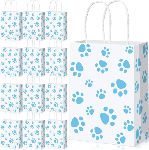 Miniatura 11 de Blulu 20 piezas bolsas de regalo con forma de pata de cachorro con asas de papel trenzado, bolsas de papel para regalo de golosinas para mascotas