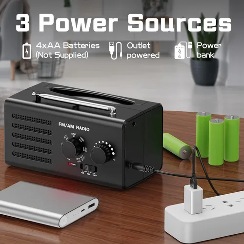Miniatura 5 de Radio AM FM portátil, radio transistor Goodes enchufable de pared con batería con la mejor recepción, altavoz fuerte, excelente sonido, radios Cian