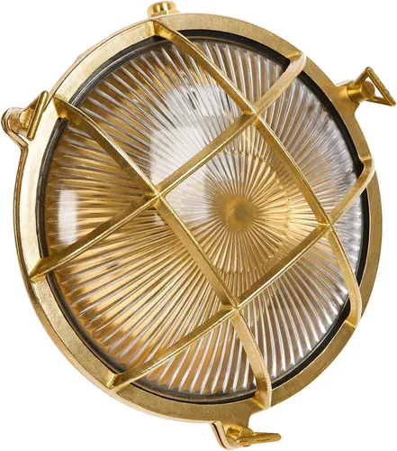 Miniatura 8 de Sunluck Luz de mamparo de latón, lámpara de pared náutica ovalada de rejilla, pantalla, iluminación de montaje en techo, luz de sauna impermeable