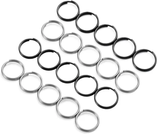 FEGVE Llaveros de titanio, anillos divididos, llaveros pequeños no magnéticos, anillos de salto, 15 piezas, mezcla de 10/12/0.551 in, Negro