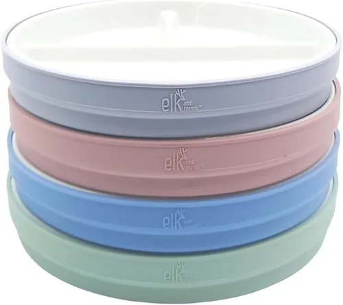 Miniatura 17 de Elk and Friends platos para niños de porcelana divididos de 6.7" con fundas de silicona Adecuados para bebés/niños/niños pequeños Apto