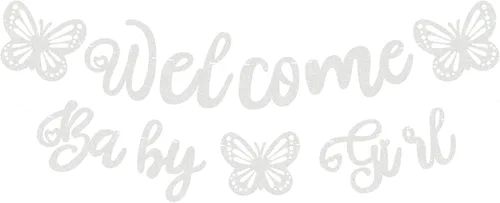Miniatura 8 de Cartel de bienvenida preencordado para bebé niña, decoración de fiesta de bienvenida con purpurina dorada, perfecta para fiesta de revelación