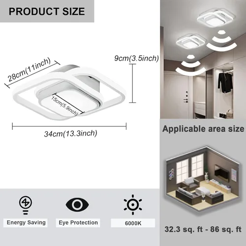 Miniatura 6 de Lámpara de techo LED con sensor de movimiento de 12.6 pulgadas para interiores, 36 W 6000 K, lámpara de techo blanca de montaje empotrado moderna