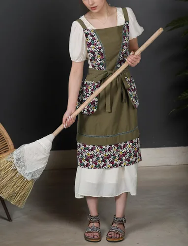 Miniatura 6 de Pinknoke Delantales de cocina para mujer con bolsillos, lindo delantal vintage de chef, delantal pinafore para jardinería, cocina, horneado, pintura