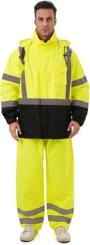 Miniatura 13 de Chaquetas de lluvia reflectantes para hombre impermeables, abrigo de seguridad Hi Vis con tiras reflectantes, chaquetas de lluvia de alta Naranja02