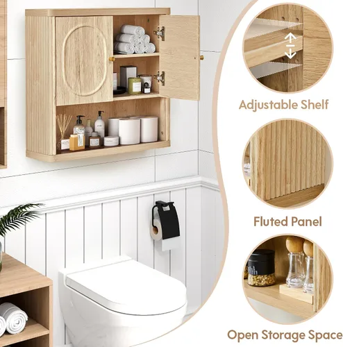 Miniatura 4 de Armario de almacenamiento de pared para baño, botiquín acanalado con puertas, armario montado en la pared con estante ajustable, gabinetes