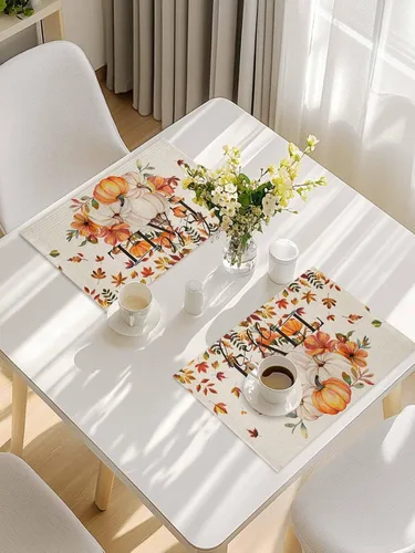 Miniatura 7 de Manteles individuales para mesa de comedor, juego de 4 manteles individuales para otoño, Acción de Gracias, calabaza, flor y girasol, manteles