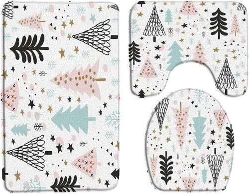 Miniatura 24 de GCTNBJL Juego de 3 alfombrillas de baño de Feliz Navidad, muñeco de nieve, copo de nieve, ramas, árbol, corazón, invierno, vacaciones, rústico