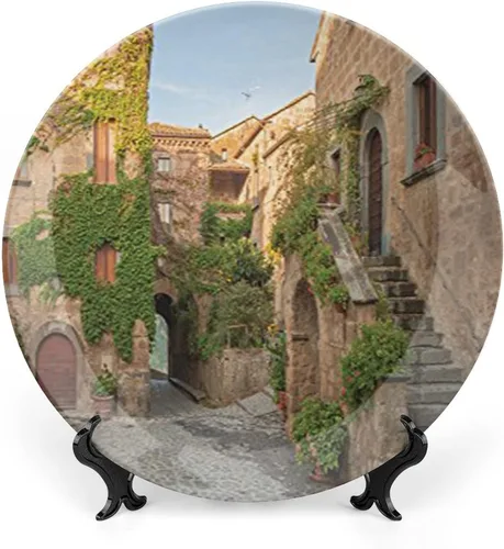 Miniatura 11 de Plato decorativo de 6 pulgadas, cerámica toscana, antigua calle italiana en pequeña ciudad provincial de Italia, placa de exhibición europea hecha a