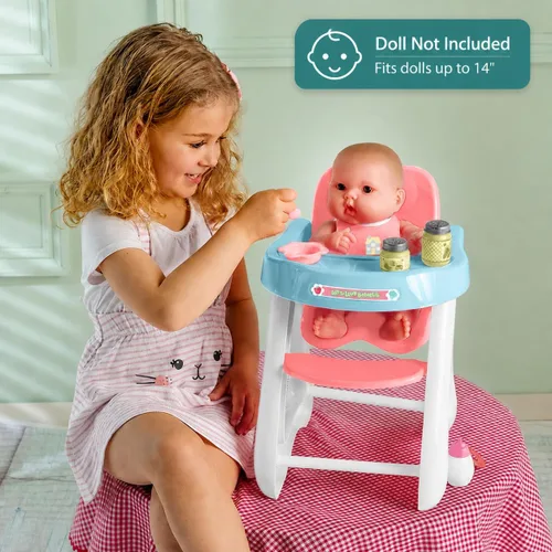 Miniatura 3 de JC Toys - Cuna mecedora y accesorios para muñeca, perfectos para pequeños Juego de sillas altas rosa/azul