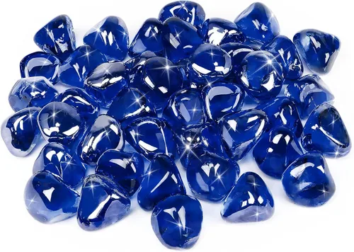 Miniatura 7 de GRISUN Diamantes de vidrio ignífugo azul cobalto para hoguera, rocas de vidrio templado reflectante de 1 pulgada de alto brillo para chimenea