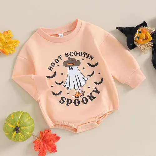 Miniatura 64 de Adobabirl Traje de Halloween para bebé, sudadera de fantasma, calabaza, mameluco, suéter de gran tamaño, lindo para otoño e invierno